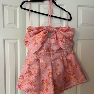 Floral Pink and Orange Bow romper